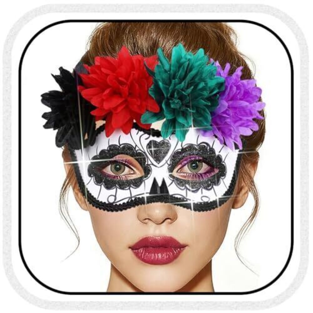 5435 Halloween Masquerade Mask Flower Skull Day of the Dead Eyemask Cosplay